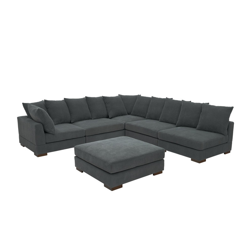 Bonsell Corduroy L-Shaped Sectional, Gray Corduroy