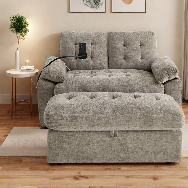 Canapés inclinables réglables, revêtement en chenille avec repose-pieds de rangement pour une utilisation polyvalente à la maison