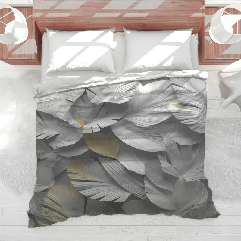 Édredon à feuille monochrome, Simple extra long, Noir blanc