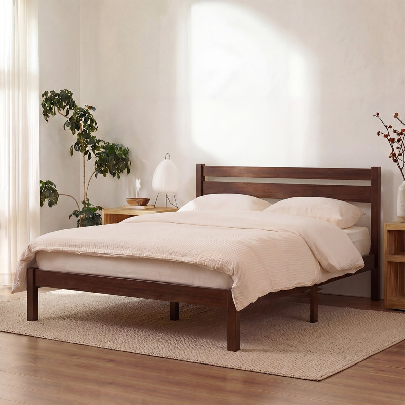 Solid Wood Classic Platform Bed with Headboard, King, Walnut Finish, No Box Spring Needed, Easy Assembly, Walnut, King