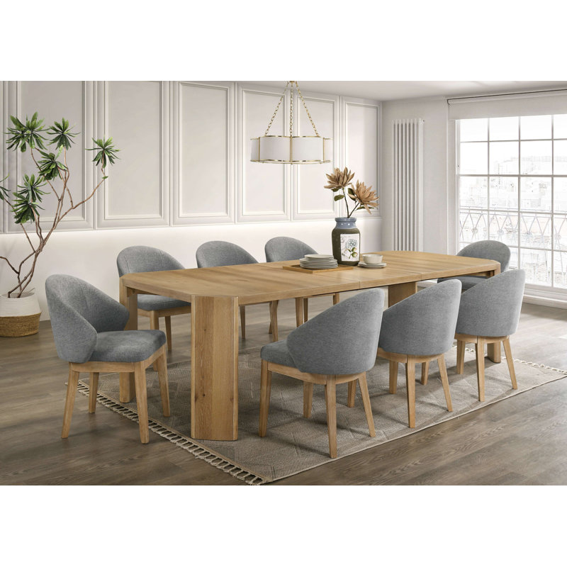 Ensemble de salle à manger d'inspiration scandinave avec table rectangulaire et huit chaises rembourrées, 8 sièges