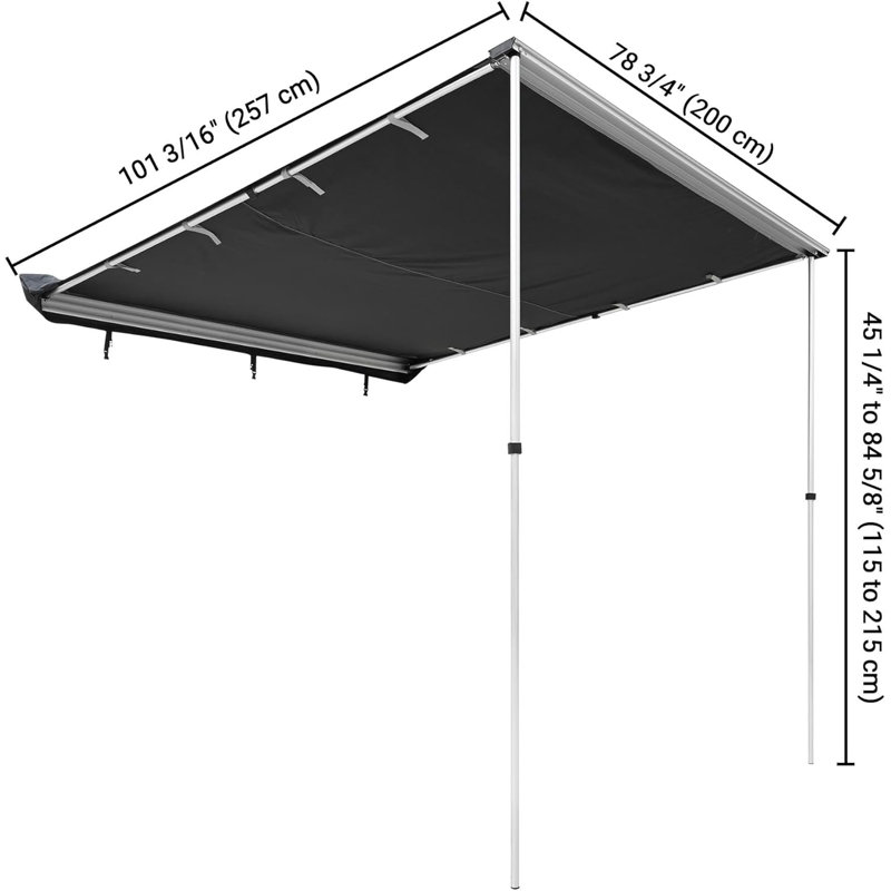 Yescom 6.7X8.2Ft Car Side Awning Pu2000mm UV50+, 84"H x 98"W x 98"D, Gray
