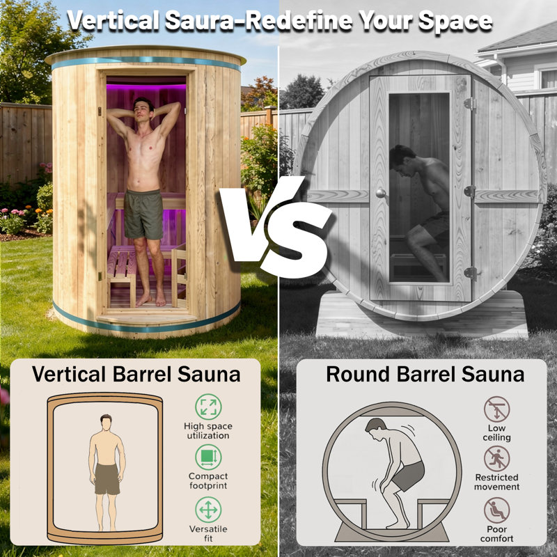 Hongyuan 4 person 78'H Outdoor Vertical Barrel Sauna Canadian Red Cedar 6KW ETL Certificated Harvia Heater, Freee Sauna Accessory Kit for Home Garden