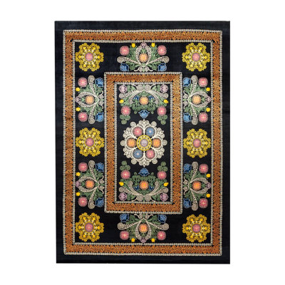 Tapis décoratif multicolore à motif de marguerites noires Suzani