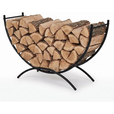 31" Curved Firewood Rack with Metal Log Holder