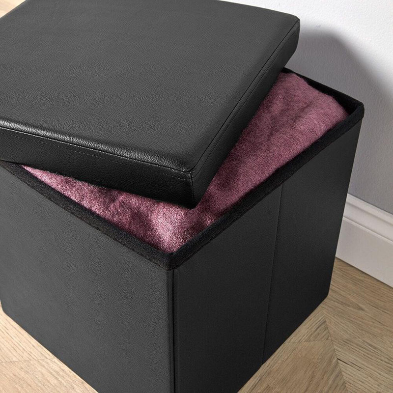 Madgalene 38cm Wide Faux Leather Square Solid Colour Cube Ottoman with Storage