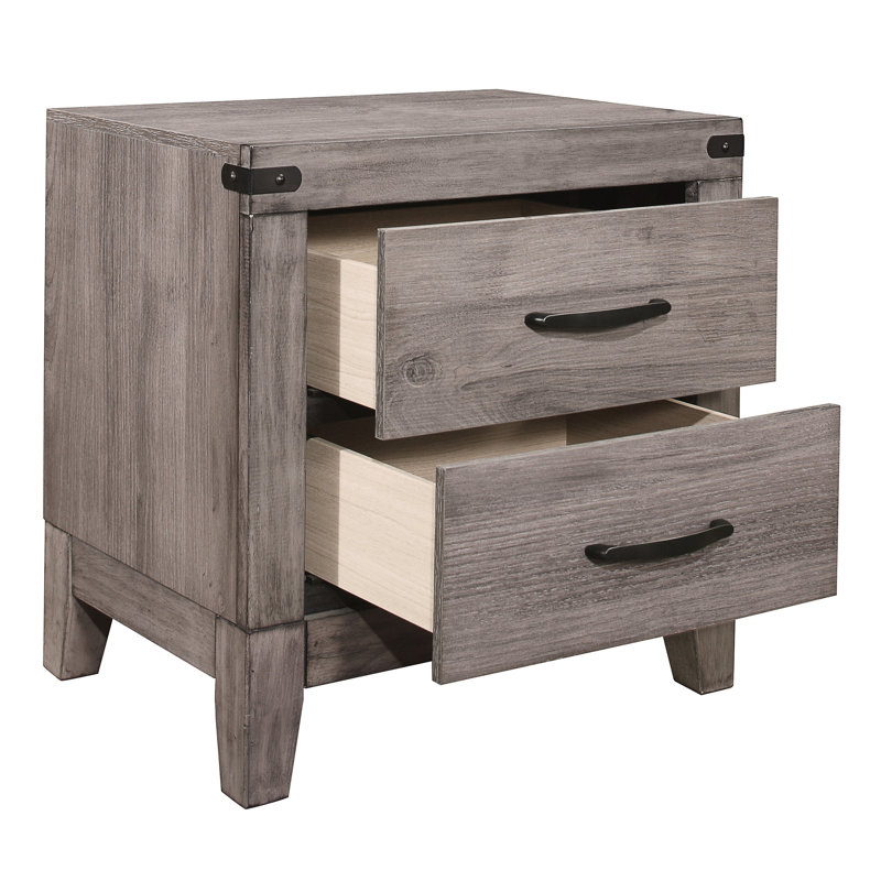 Table de chevet gris brunâtre avec 2 tiroirs