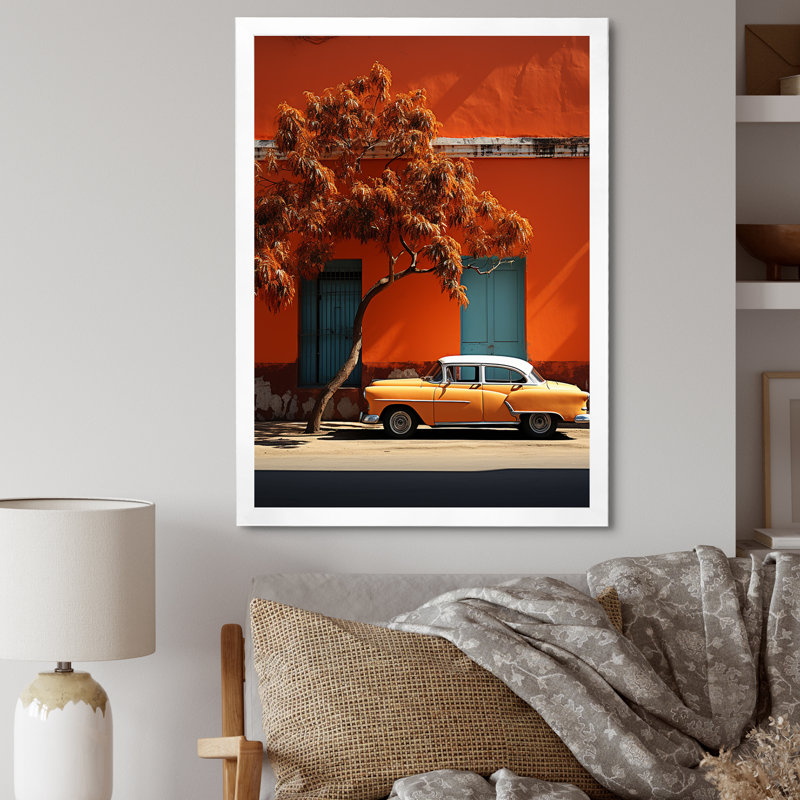 «Cuba Orange Car Heritage» sur impression sur toile, Cadre simple blanc, H 32 po x l 16 po x P 1 po