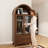 73" Tall Arched Storage Cabinet With Glass Doors & Louvered Drawers, Vintage Brown Display Cabinet With Metal Handles For Living Room Or Study-119912465