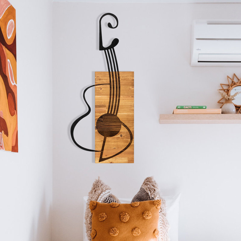 Stylish Decorative Wooden Wall Accessory, Black & Walnut, 15.4 x 36.6 inches | 100% Metal Frame (Thickness: 0.05 inches), 100% Wooden Backing (Thickness: 1.2 inches) | Perfect for Home Décor & Modern Spaces