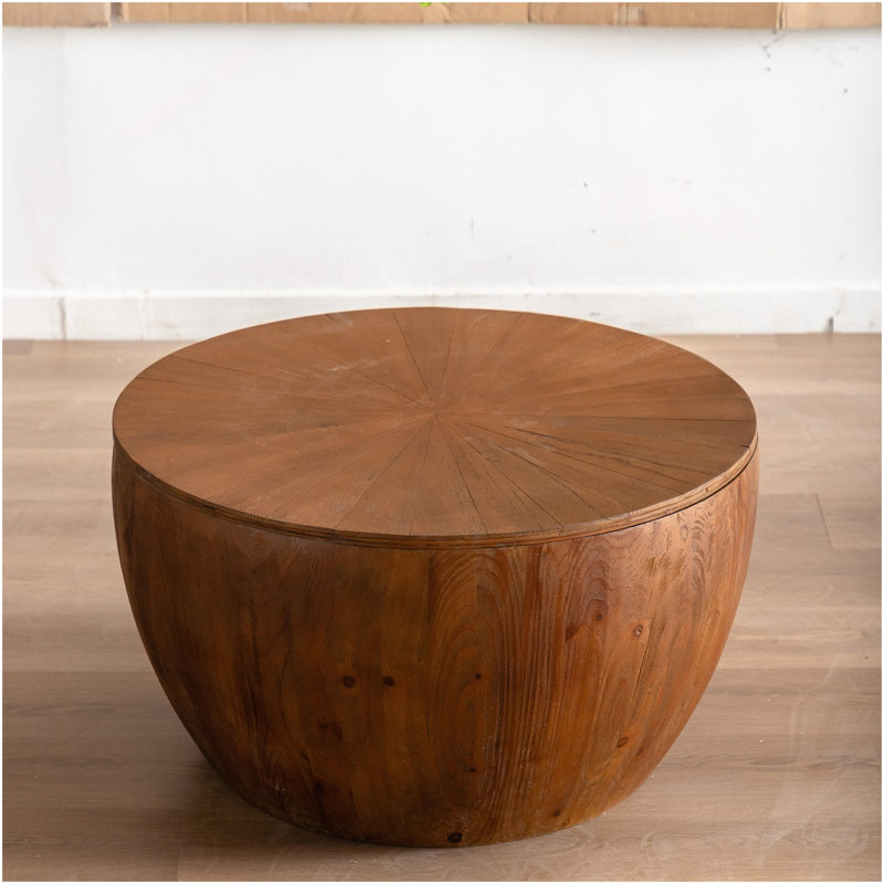 31.50"Vintage Style Bucket Shaped Coffee Table With Storage Function, For Office, Dining Room And Living Room, Brown, Brown