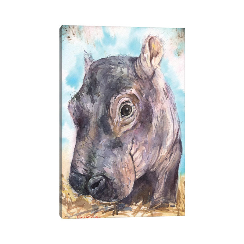Hippo Baby II by George Dyachenko - Wrapped Canvas Painting, 66.04 cm H x 45.72 cm W x 1.91 cm D