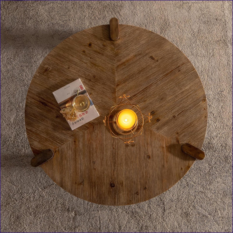 Rustic Round MDF Coffee Table for Living Room, Anti-Collision & Easy to Assemble
