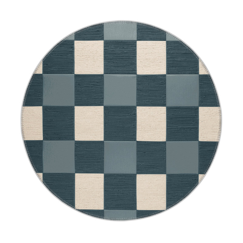 Tapis d'intérieur et d'extérieur à carreaux vert, Rond 5 pi