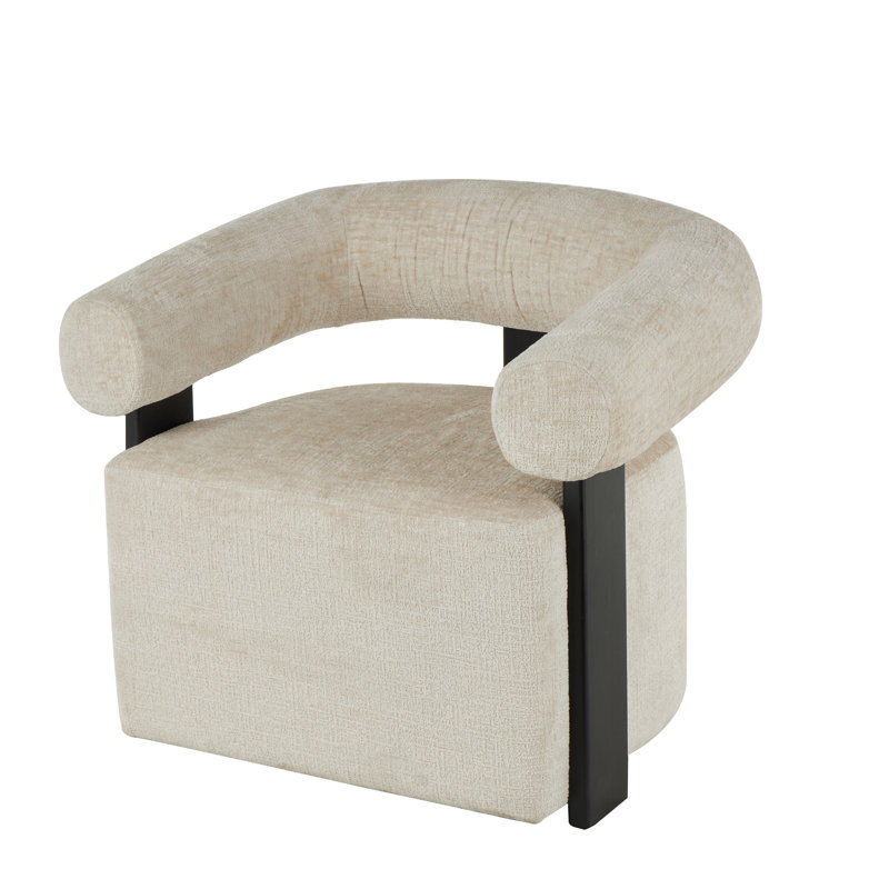 Jessa Polyester Curved Back Beige Accent Chair with Black Wood Support