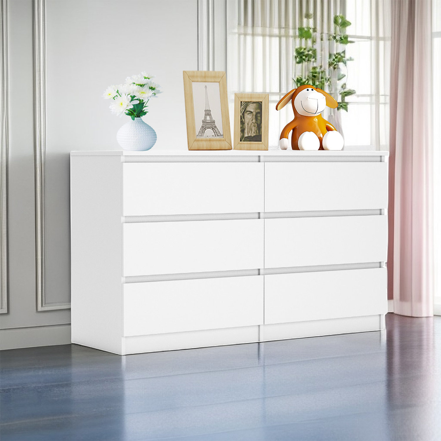 Ebern Designs White 6 Drawer 47.24 In. Wide Chest Of Drawers With ...