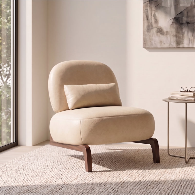 Chaise d'appoint moderne sans accoudoirs avec coussin, Similicuir crème