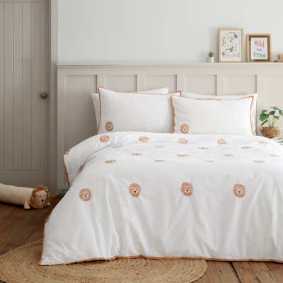Embroidered Lions Duvet Cover Set
