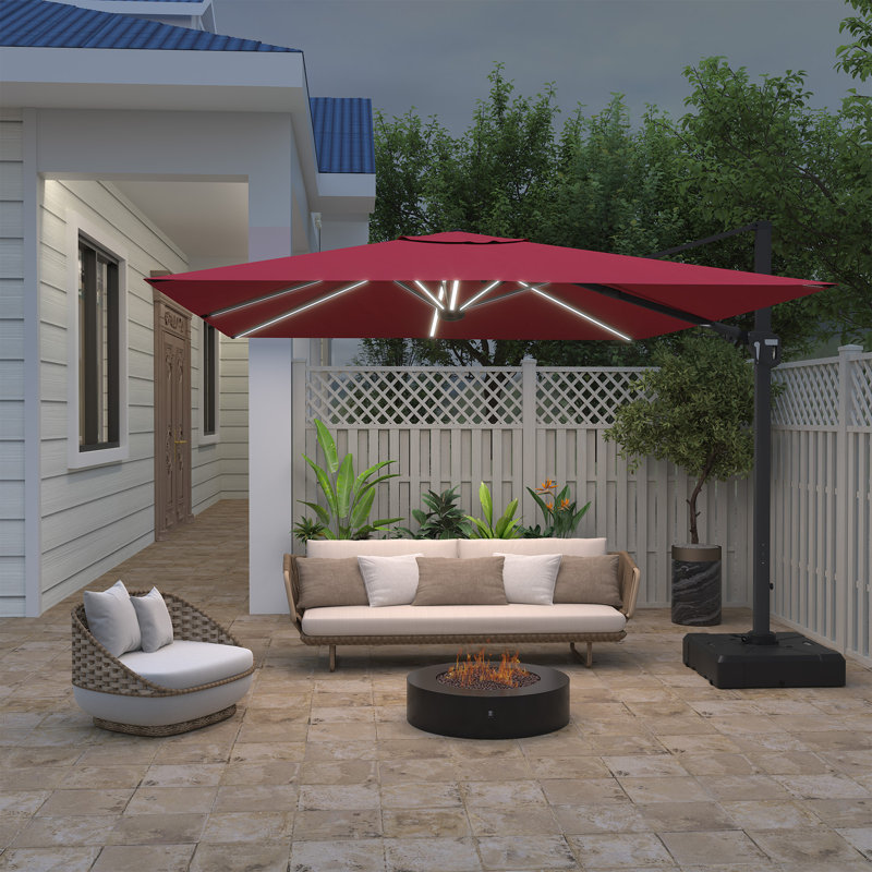 Parasol carré en porte-à-faux 11 pi avec lumière DEL 11 pi (sans base de parasol)