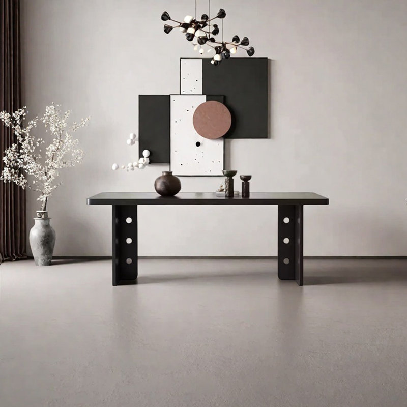 Table de salle à manger rectangulaire en bois de frêne, H 29,53 po x L 55,12 po x l 27,56 po, Noir