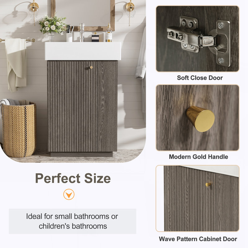 Meuble-lavabo de 21,6 po avec lavabo en céramique, Dark Gray/Gold