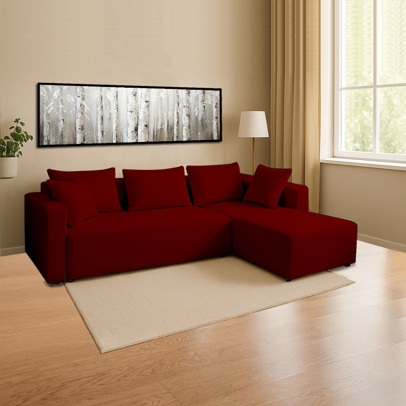 Big sectional sofa - Chenille fabric, Red, 23.62" H x 94.43" W x 59.06" D , 4