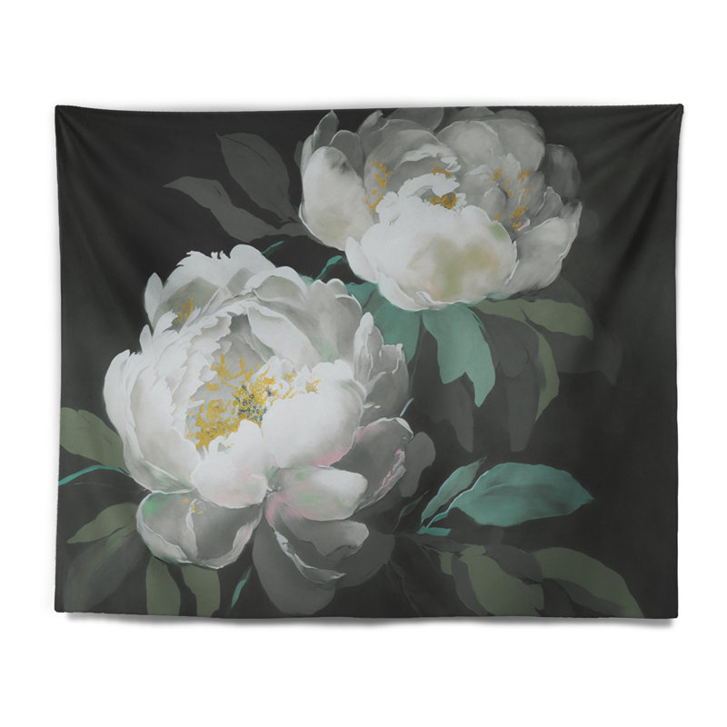 Tapisserie pivoine blanche en polyester IV, H 32 po x l 39 po