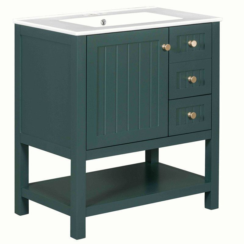 Meuble-lavabo de style transitionnel avec meuble-lavabo en céramique, Vert