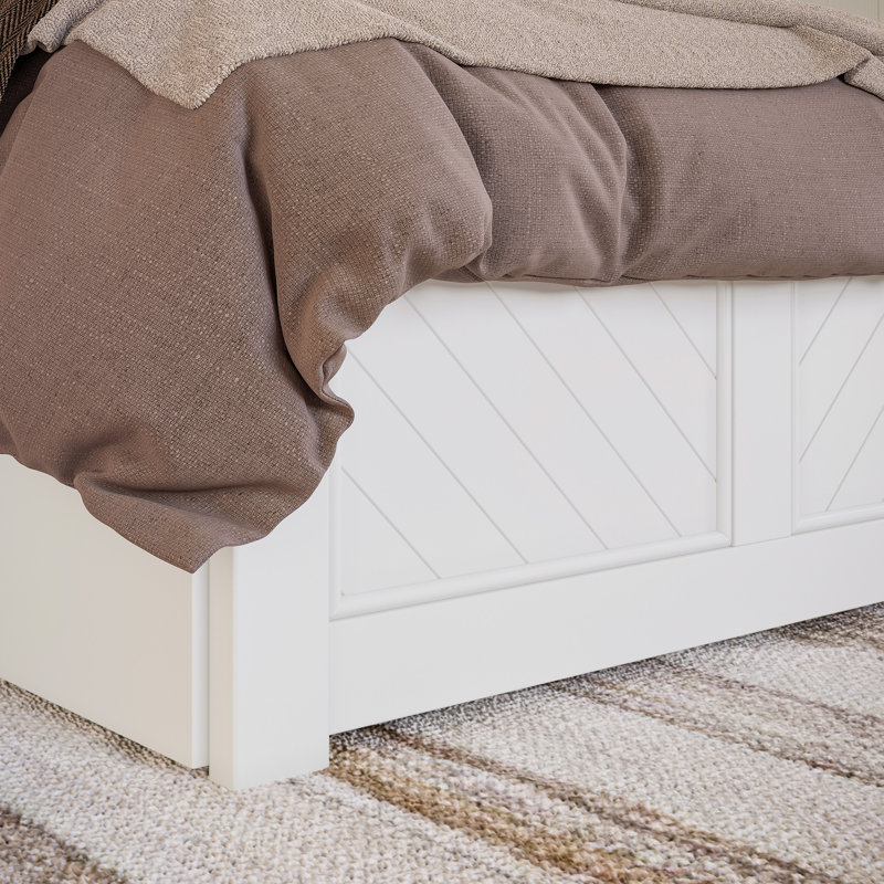 Jeinny Solid Wood Platform Bed with Matching Footboard & Storage Drawers, Twin XL, White