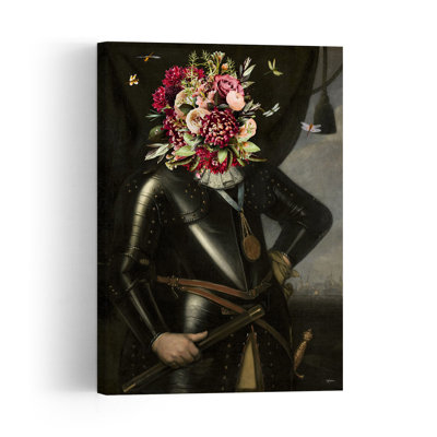 Elegant Armored Floral Portrait Surreal Contemporary Butterfly Dragonfly Flower Nature Wall Art Print by Sue Skellern - Print