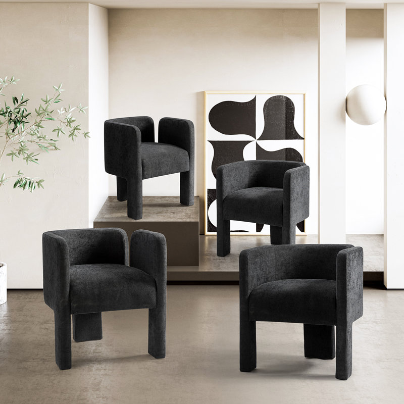 Chaise avec accoudoirs à dossier bas Braien, Ivoire