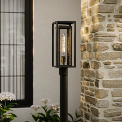 Lampadaire d'extérieur noir texturé à une lumière avec verre d'eau transparent 19 po Shaw