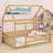 House-Shaped Wooden Floor Bed with Roof & Safety Guardrails-549120475