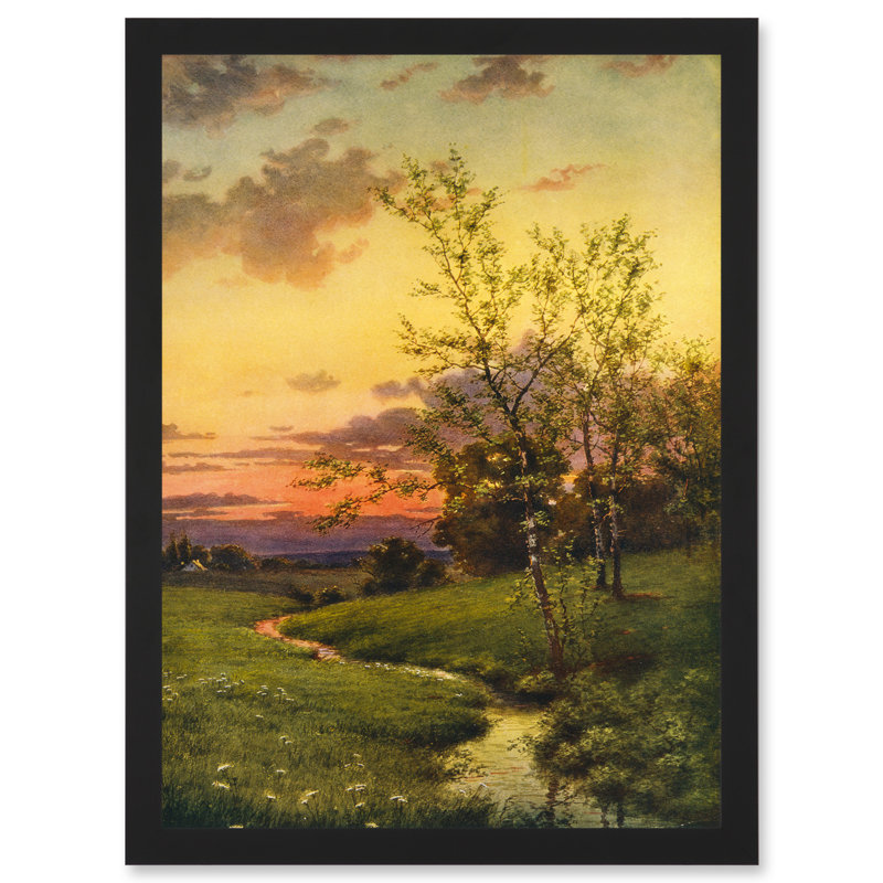Sunset Countryside Tree Meadow Brook Stream - Single Picture Frame Print