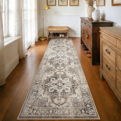 Wide Hallway Rug: Vintage Washable Soft for Living Room Bedroom Water Resistant Carpet with Non-Slip Backing for Entry Kitchen Dining Room Thin Bathroom Floor Mat(Brick)