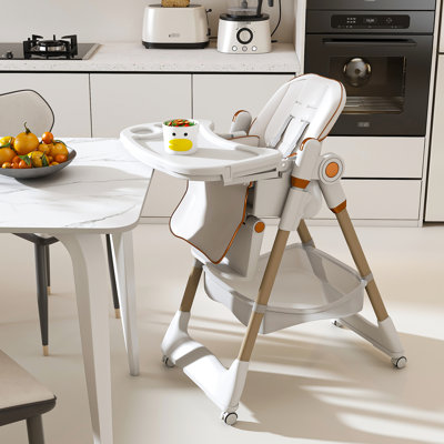 Siège multifonctionnel pour nourrissons pendant 6 mois à des années, plateau amovible, chaise haute de salle à manger à 5 niveaux de réglage avec surface assortie, profondeur favorisant l'autonomie, blanc, grandit