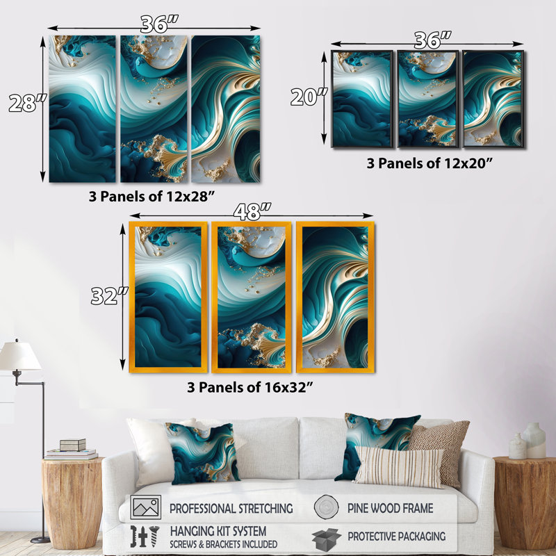 «Abstract Geode Turquoise III», impression sur toile tendue 3 pièces, H 28 po x l 36 po x P 1 po