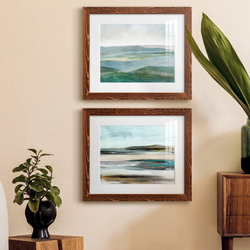 River Valley - Ensemble de 2 peintures sur papier encadrées, Papier avec cadre érable, H 20 po x l 34 po x P 1,5 po