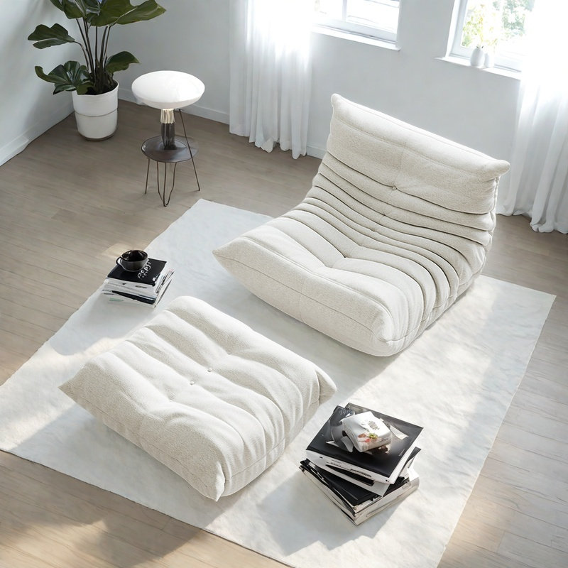 Canapé simple et paresseux en chenille, Mélange de polyester blanc