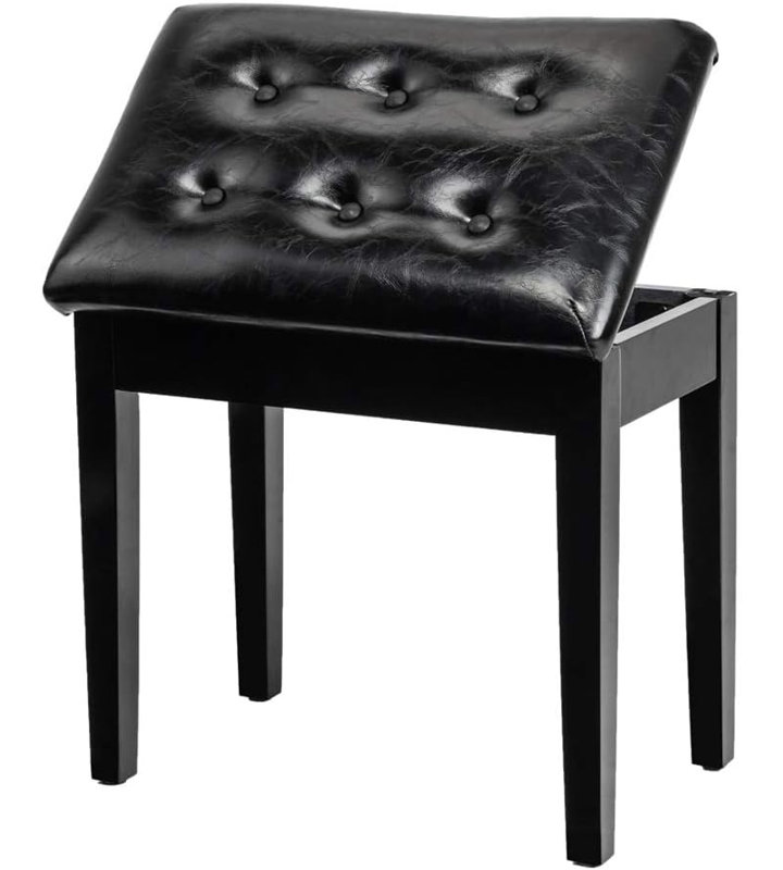 Criss Faux Leather Upholstered Storage Bench, Black, 19" H x 22.83" W x 13.78" D
