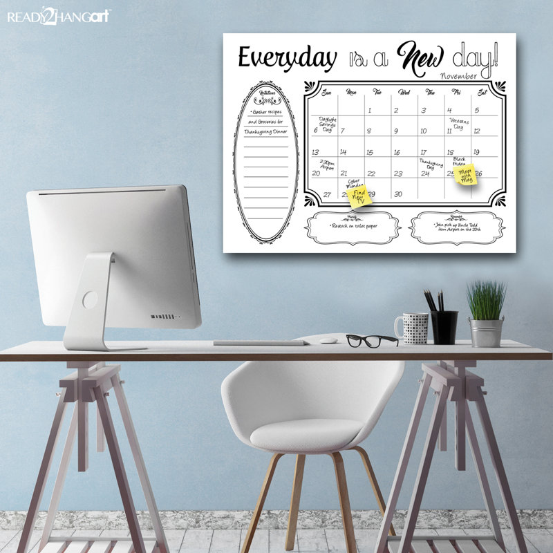 Tableau blanc mural à calendrier mensuel, 12" H x 16" L x 1.5" D