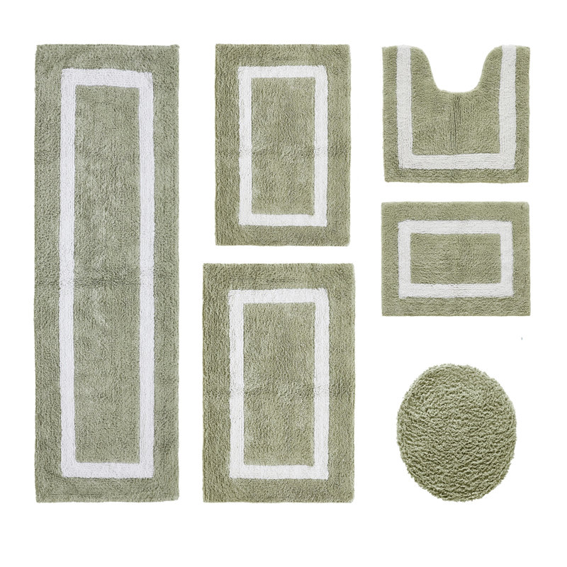Hotel Premium 100% Cotton 6 Piece Bath Rug Sets with Race Track Pattern, Machine Washable, Absorbent & Tufted Weave Reversible Bath Mat for Bathroom