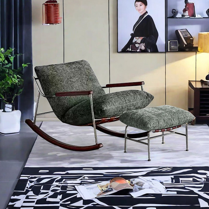 Chaise berçante confortable en chenille amovible, Vert foncé