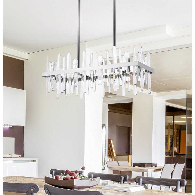 Lustre carré / rectangulaire à 16 lumières pour îlot de cuisine avec détails en cristal Marlow, H 12 po x l 36 po x P 12 po