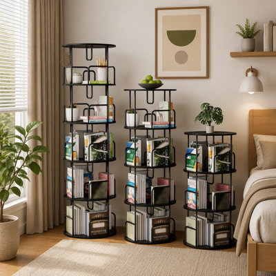 Tour de bibliothèque rotative à 5 niveaux, bibliothèque pivotante à 360 degrés, tablette verticale étroite et haute pour livres et décoration, solution de rangement gain de place