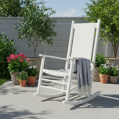 Canaan Hardwood Rocking Chair with Weather-Resistant Woven Wicker Back by Winston Porter