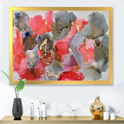 Fluide abstrait rouge et gris luxueux - peinture sur toile