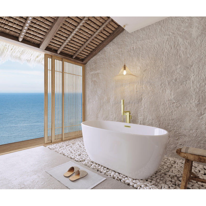 Hudepohl 54'' x 29'' Soaking Acrylic Bathtub, Brushed Gold
