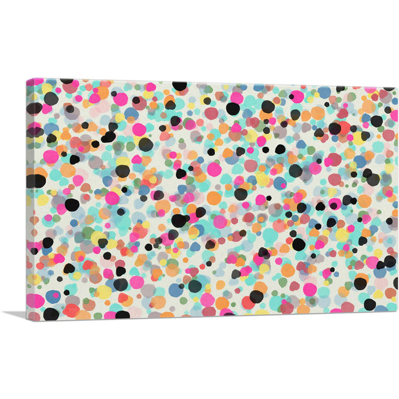 Rose, sarcelle, noir, jaune, tache sur toile tendue, H 12 po x l 18 po x 1,5 po