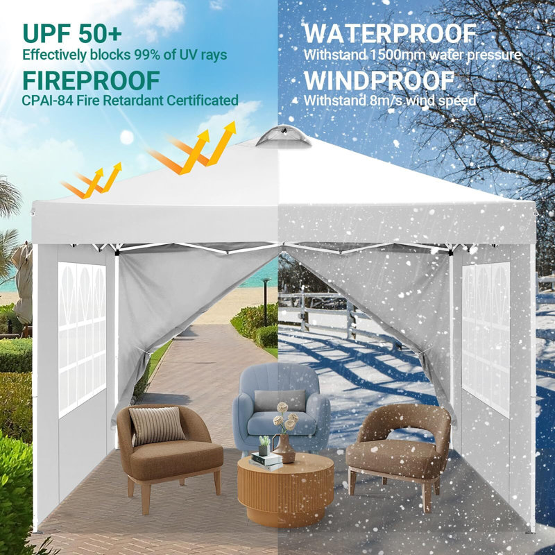 Pop up Canopy Gazebo with Sidewalls,10x10 Pop up Canopy Tent Instant Shelter for Outdoor Party Camping Backyard Beach with Air Vent ,Carry Bag,Stakes,Ropes